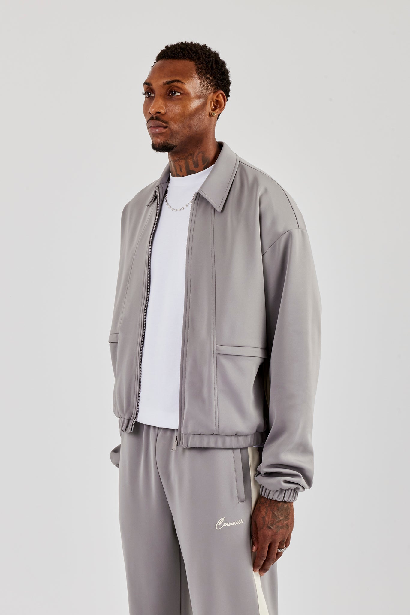 Poly Contrast Track Jacket - Grey
